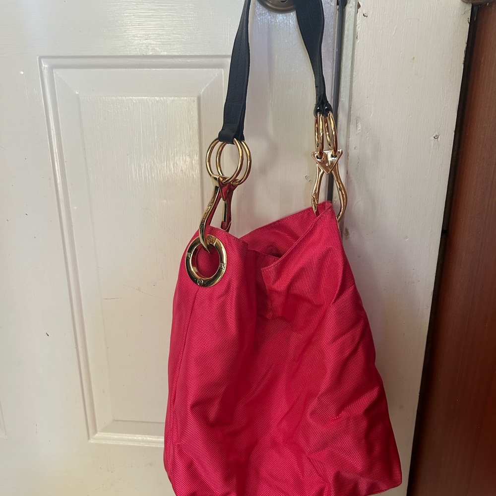 Bright Pink Shoulder Tote with Gold Accent Hardware